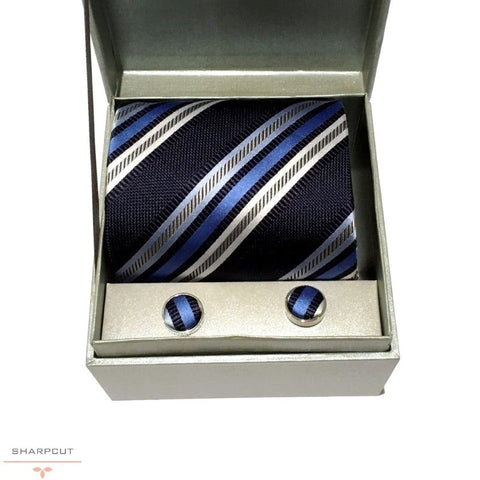 Blue Escape Pure Silk Tie & Cufflinks sharpcut