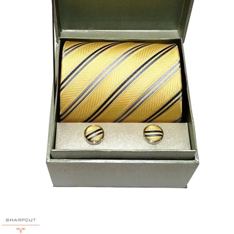 Terracina Yellow Sun Pure Silk Tie & Cufflinks sharpcut